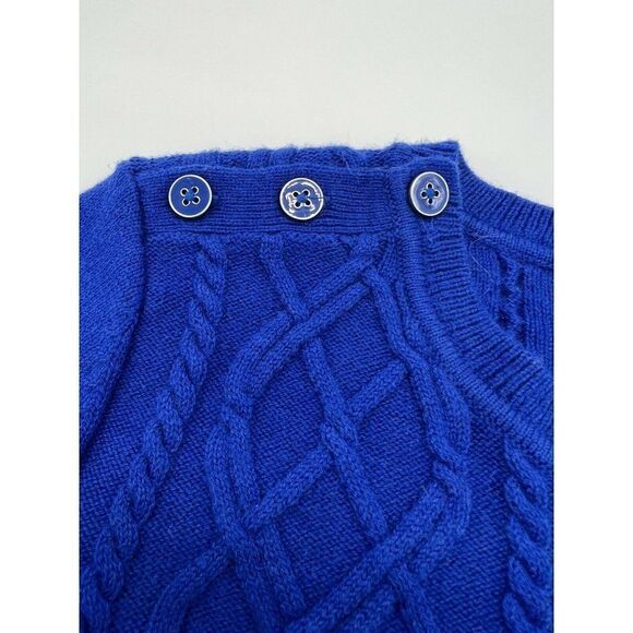 Talbots Petite Small Sweater Lambswool/Nylon Shoulder Button Blue Cable Knit - Picture 3 of 5